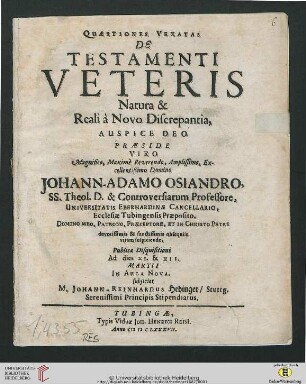 Quaestiones Vexatas De Testamenti Veteris Natura & Reali à Novo Discrepantia