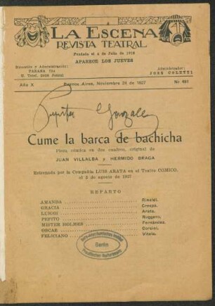 Cume la barca de bachicha : pieza cómica en dos cuadros