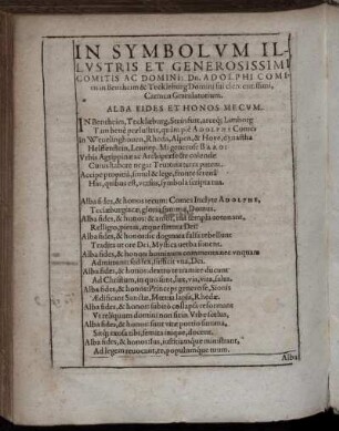 In Symbolum Illustris Et Generosissimi Comitis Ac Domini: Dn. Adolphi Comitis in Bentheim & Teckleburg [...] Carmen Gratulatorium