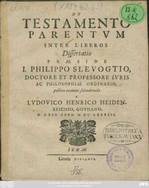 De Testamento Parentum Inter Liberos Dissertatio