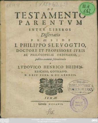De Testamento Parentum Inter Liberos Dissertatio