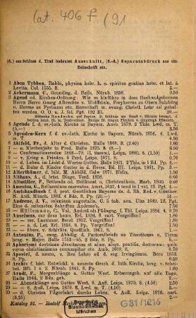 Antiquarischer Katalog, 91. Protestantische Theologie : neueste Erwerbungen