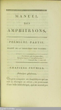 Première Partie. Traité de la dissection des Viandes