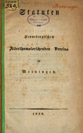 Statuten des Hennebergischen Alterthumsforschenden Vereins zu Meiningen