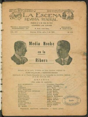 Media noche en la ribera : sainete en un acto, dividido en tres cuadros