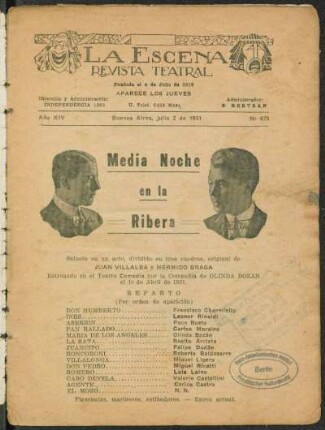 Media noche en la ribera : sainete en un acto, dividido en tres cuadros