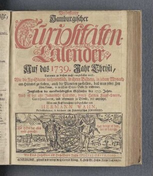 1739: Verbesserter hamburgischer Curiositäten-Calender