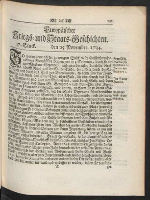 17. Stuck. den 25. November. 1734.