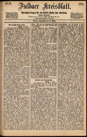 Erste Ausgabe vom Samstag, den 18. März 1876.