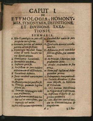 Caput I. De Etymologia, Homonymia, Synonymia, Definitione, Et Divisone Taxationis.