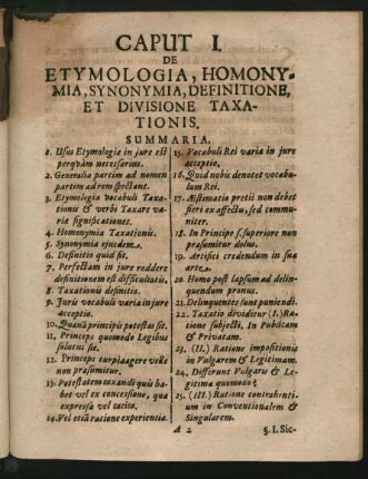 Caput I. De Etymologia, Homonymia, Synonymia, Definitione, Et Divisone Taxationis.