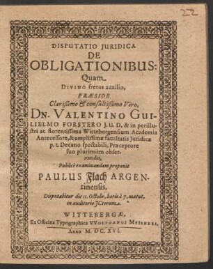 Disputatio Iuridica De Obligationibus