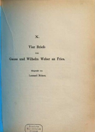 Vier Briefe von Gauss und Wilhelm Weber an Fries