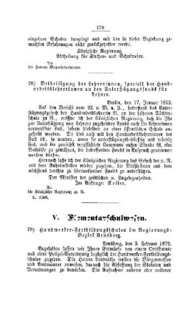 Handwerker-Fortbildungsschulen im Regierungs-Bezirk Arnsberg : [V. Elementarschulwesen]