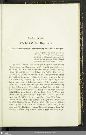 Zweites Kapitel. Goethe ud das Repertoire