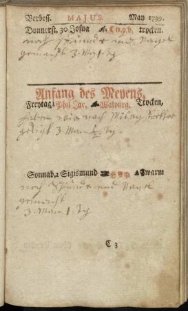 Verbess. Majus. May 1739.