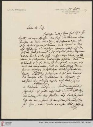 Brief von Aby Moritz Warburg an Franz Boll
