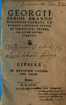 Georgii Sabini Brandebvrgensis Poemata