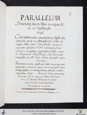 Parallelum Directorii Sancti Petri in nigra Silva, et Einsidlensis…