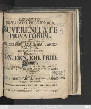 Dissertatio Philosophica, De Suverenitate Privatorum