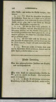 Fünfte Vorlesung. Von den widernatürlichen Zufällen des Kopftes, und des Athemholens