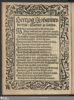 Hertzog Johannes der Erste, Churfürst zu sachssen