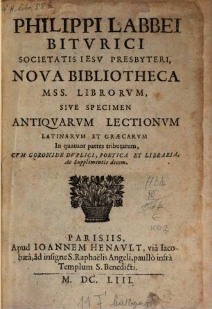 Nova bibliotheca manuscriptorum librorum