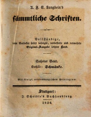 A. F. E. Langbeins prosaische Werke, 1. Schwänke