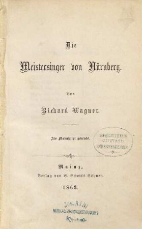 Die Meistersinger von Nürnberg : [Textbuch]