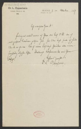Brief an Ludwig Strecker  und B. Schott's Söhne : 07.10.1897