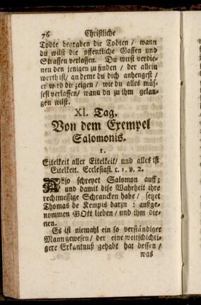 XI. Tag. Von dem Exempel Salomonis. - [XII.] Tag. Von der Eitelkeit der weltlichen Sachen.