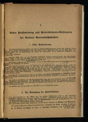 J. Ueber Pensionierung und Hinterbliebenen-Versorgung der Berliner Gemeindeschullehrer