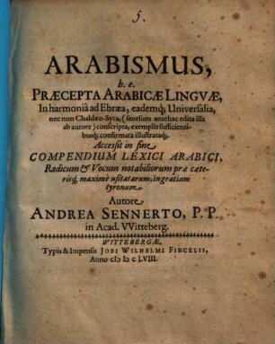 Arabismus : h. e. praecepta arabicae linguae