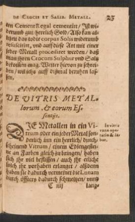 De Vitris Metallorum, & eorum Essentiis.