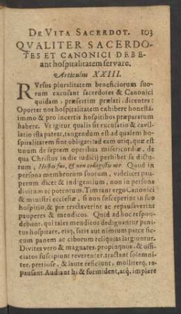 Qualiter Sacerdotes Et Canonici Debeant hospitalitatem servare.