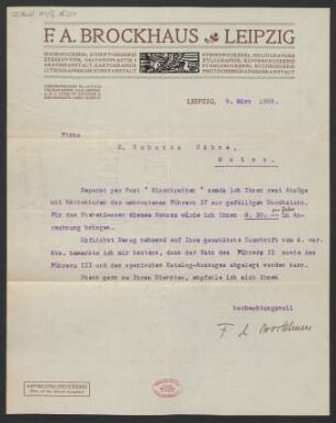 Brief an B. Schott's Söhne : 09.03.1909