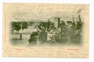 "Neckaransicht" - Gesamtansicht, Blick vom Rosenberg auf Neckar, Eiserner Steg, Götzenturm, südwestliche Innenstadt