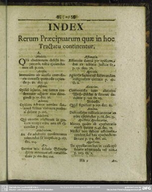 Index Rerum Praecipuarum quae in hoc Tractatu continentur