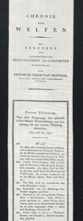 Chronik der Welfen : Aus Urkunden und glaubwürdigen historischen Nachrichten dargestellt von Friedrich Christian Menzzer