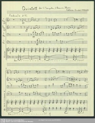 Quintett für 2 Trompeten, 2 Posaunen, Klavier : (1988/89)