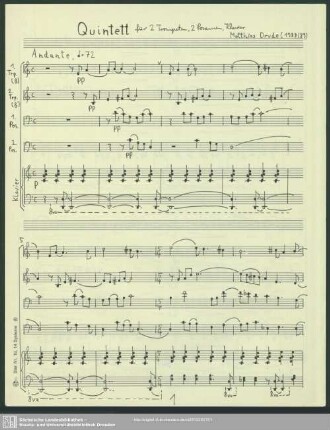 Quintett für 2 Trompeten, 2 Posaunen, Klavier : (1988/89)