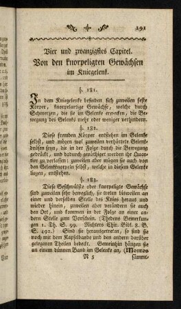191-194, Vier und zwanzigstes Capitel: Von knorpelichten Gewächsen im Kniegelenk