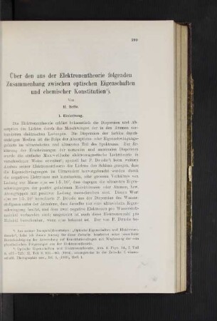 Über den aus der Elektronentheorie folgenden Zusammenhang zwischen optischen Eigenschaften und chemischer Konstitution.