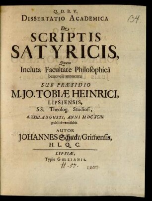 Dissertatio Academica De Scriptis Satyricis