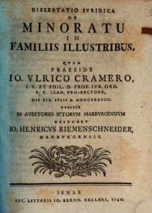 Diss. iur. de minoratu in familiis illustribus