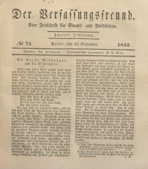№ 74. Cassel, den 15. September 1832.