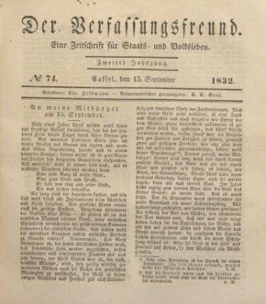 № 74. Cassel, den 15. September 1832.