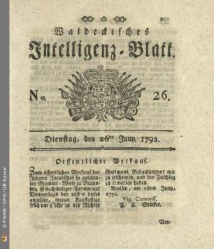 No. 26. Dienstag, den 26ten Juny, 1792
