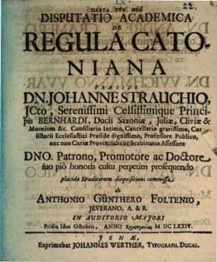 Disputatio Academica De Regula Catoniana
