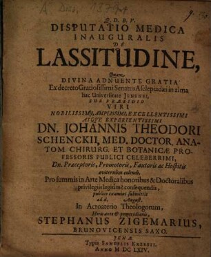 Disputatio Medica Inauguralis De Lassitudine